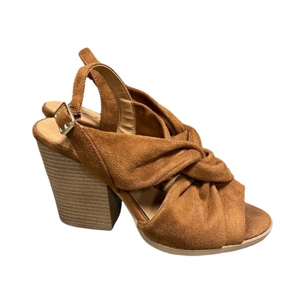 Qupid Chestnut Brown Micro-Suede Knotted Chunky Heels Size 7 - Picture 2 of 11